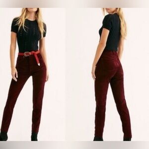 Free People Stella Velvet Skinny Pants Burgundy 25